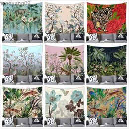 Tapices Decoración del hogar Fauna de la jungla tropical floral y planta Retro Tapestry Wall Room Hogar Fondo Fondo 230x180cm R230817