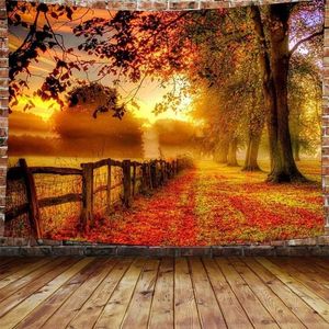 Tapestries Home Decor Forest Maple Leaf Red Bladeren Tapestry Landschap voor kamer Decor Wall Deken Gordijn voor slaapkamerdecoratie Mural R230817