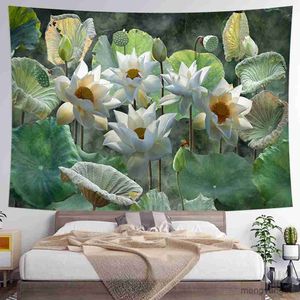 Tapisses Home Decor Summer Lotus Mur suspendu Tapestry Lotus Print Tapestry pour chambre à coucher 230x180cm R230811