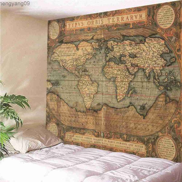 Tapices Decoración del hogar Mapa mundial vintage Tapestrería Decoración de la pared de la sala de estar dormitorio 230x180cm R230817