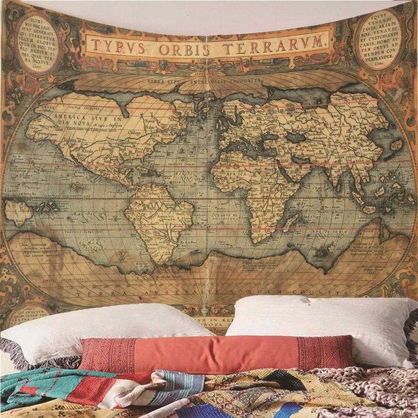 Tapices Decoración del hogar Tapiz de mapa del mundo vintage Decoración para colgar en la pared Sala de estar Dormitorio 230x180 cm