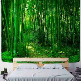 Tapestries Home Decoratie Groen Bamboo Forest Natuurlijke print Tapijt Tapijt Wood Graan Boswand Hangkamerdecoratie 230x180cm Tapiz R230817