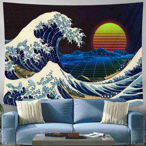 Tapices Decoración del hogar Monte Fuji Tapestry Art Tapestry Impreso Big Wave Wall Hanging Tapestry decorativo Tapiz R230812