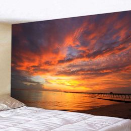 Wandtapijten Woondecoratie tapijt blauwe lucht en witte wolken tapijt zonsopgang zee muur hangend voor slaapkamer woonkamer 230x180cm tapiz