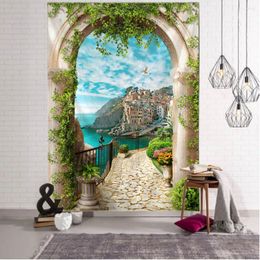 Tapisseries murales en tissu imprimé de paysage rétro, décoration de maison, pour salle esthétique bohème