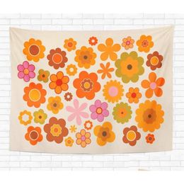 Tapices Tapiz decorativo para el hogar Colgante de pared Naranja 70S Flores vintage Green Power 1970 Retro Setenta Blankettapestry Drop Dh3Bh