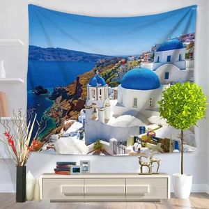 Tapisseries Home Decorative Mur suspendu tapis tapisserie rectangle litspread santorini Island scenic motif gt1066