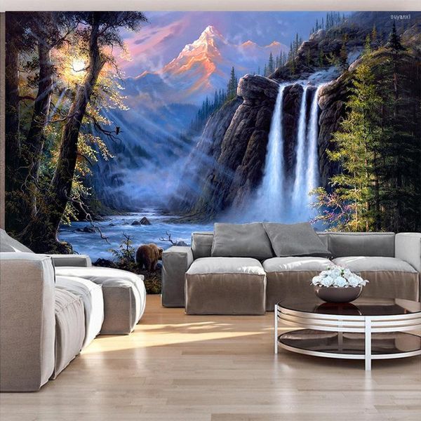 Wandteppiche, Heimteppich, Wandbehang, nordische Naturlandschaft, Wasserfall, abstrakter Hintergrund, Stoff, Raumdekoration, ästhetisches Wandbild, Boho