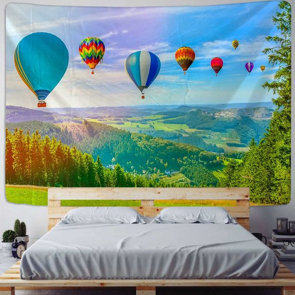Tapices globo de aire caliente tapiz montaña naturaleza paisaje arte tapices para colgar en la pared para sala de estar decoración del hogar