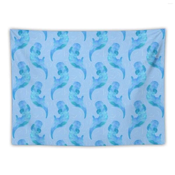Tapisseries de natation en forme de loutre de rivière bleu glace, décoration esthétique pour la maison, décoration pour la chambre à coucher