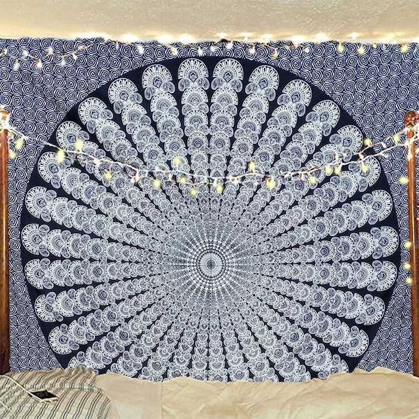 Tapisseries hippie indien bohème psychédélique psychédélique bleu paon mandala mur suspendu bel art décor de maison tapisserie