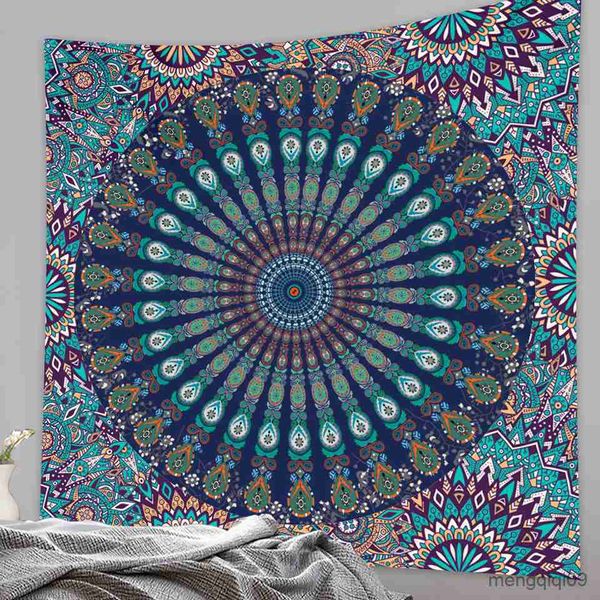 Tapisseries Tapisserie indienne décoration de la maison scène d'illusion Mandala tapisserie Hippie Bohème décoratif Feuille de yoga housse de couette tapis de yoga R230713