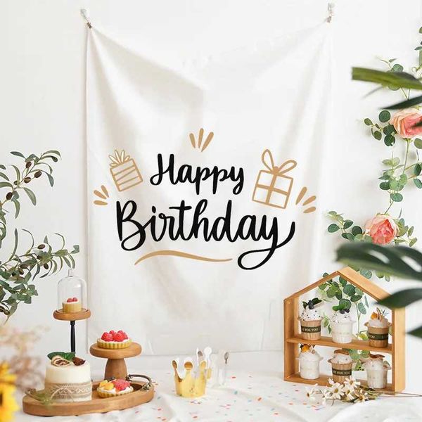 Tapisseries INS Joyeux Anniversaire Tapisserie Mignon Fond Tissu Style Coréen Tapisserie Filles Chambre Tenture Murale Tissu Kawaii Fournitures De Fête