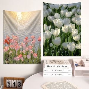 Tapestries Ins Small Tapestry Tulips Hanging Cloth Floral Bedside Wall Bedroom Background Room Decor Po Props 230707