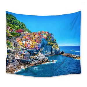 Tapisseries de paysage de mer de ville italienne, décoration murale suspendue, couvre-lit, drap, tapis de Yoga, chambre à coucher de maison