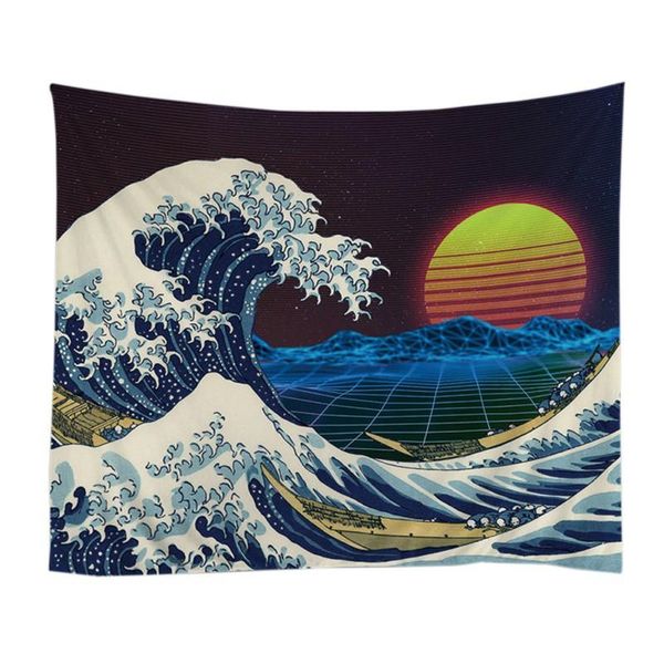 Tapisseries Japon Kanagawa Vagues Imprimées Suspendues Baleine Arowana Tenture Murale Boho Couvre-lit Yoga 7at Couverture Accessoires 7