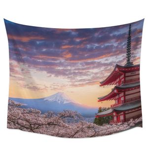 Tapisseries Japon Mont Fuji Cerisier Fleur Hippie Tapisserie Tissu Tenture Murale Plage Chambre Décor Tissu Tapis Yoga Tapis Feuille Canapé Couverture