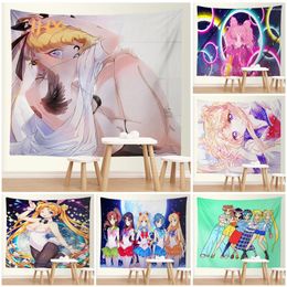 Tapices de anime japonés, tapiz de chica linda para colgar en la pared, decoración de habitación Kawaii, dormitorio universitario, decoración estética de tela grande