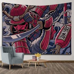 Tapisseries japonais anime samurai tapisserie noire et rouge vintage japon japon cool art mur suspendu pour les hommes