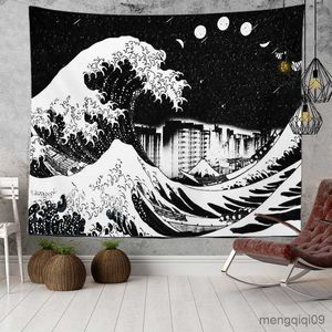 Wandtapijten Japanse Kanagawa Big Wave Tapestry Psychedelic Tapestry Teen Indie Room Decor Macrame Wall Hanging Large Fabric Wall Tapestry R230713
