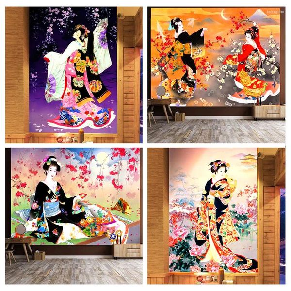 Tapices Japoneses Macrame Cortina Tapestería Tapestra Geisha Boho Tapá Hermosa Mujer Cabeza de cocina Decoración del hogar Mandala Pared colgante