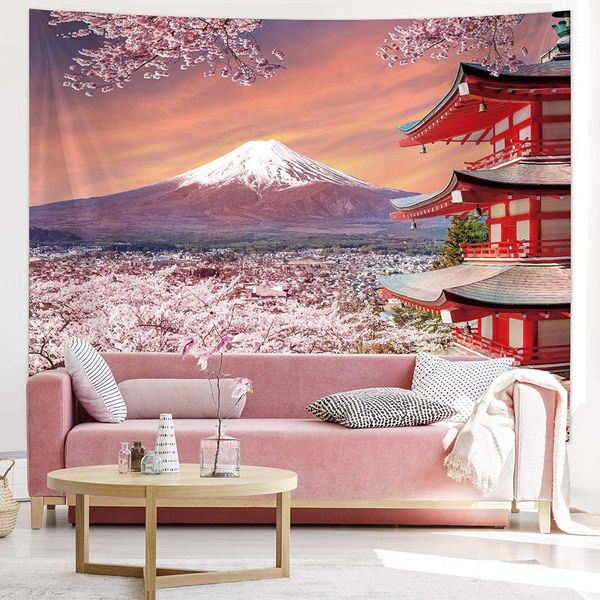 Tapisseries tapisserie japonaise toile de fond tenture murale asiatique Fuji montagne Photo bannière fond japon pagode mur Art