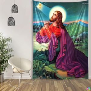 Tapices Jesús ora Tapiz Pascua Navidad Belén Cristo Decoración de la pared Creyentes cristianos Reyes Magos Colgando Decoración del hogar