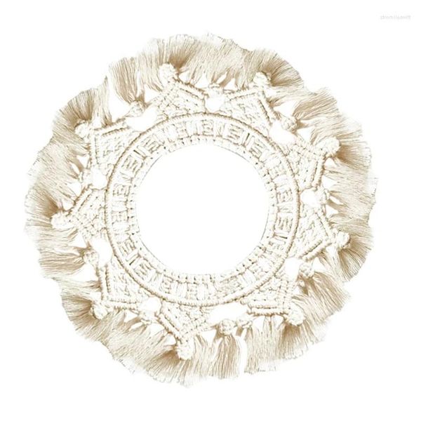 Tapices JFBL Boho MacRame Muro colgante Mapeño Espejo Tapiz de borla tejida a mano para sala de estar decoración de arte de la sala de estar