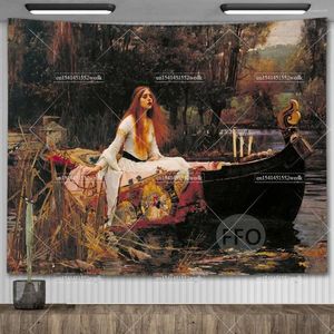 Tapices John William Waterhouse Obras de arte La dama de ShaloTapestry Colgante de pared Pinturas al óleo Decoración del hogar Estética