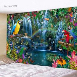 Tapisseries Jungle Bird Art Tapisserie Scène psychédélique Décoration d'intérieur Art Tenture murale Hippie Boho Esthétique Décoration de chambre Décoration murale Tapis de yoga