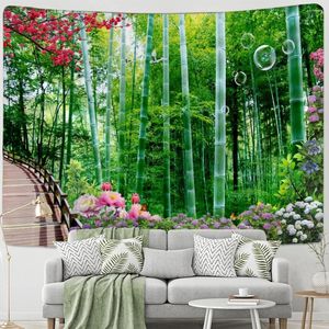 Tapisseries jungle verte forêt bambou plante tapisserie décor de maison esthétique chambre salon