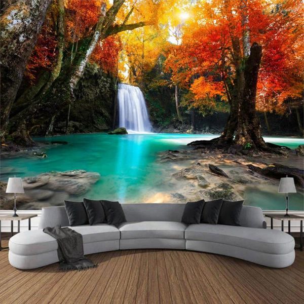 Tapices Jungle Waterfall Tapestry Forest Landscape Wall Hanging Home Decoration Bohemian Hippie Picnic Catche