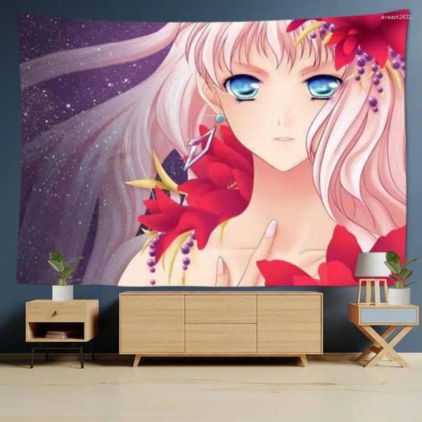 Tapices kawaii lindo anime dibujos animados de manga encantador tapiz rosa rosa pared de arte colgante decoración de la habitación del dormitorio estético