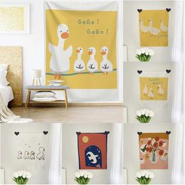 Tapisseries murales suspendues en forme de canard Kawaii, 75x58cm, en polyester, décoration de maison, pour chambre de bébé et de famille, tapis fleuri