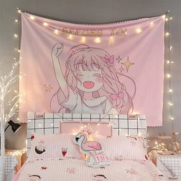 Tapices Kawaii Decoración para el hogar Tapiz colgante de pared Anime Pink Girl Dormitorio Fondo Linda Moda Lady 231011