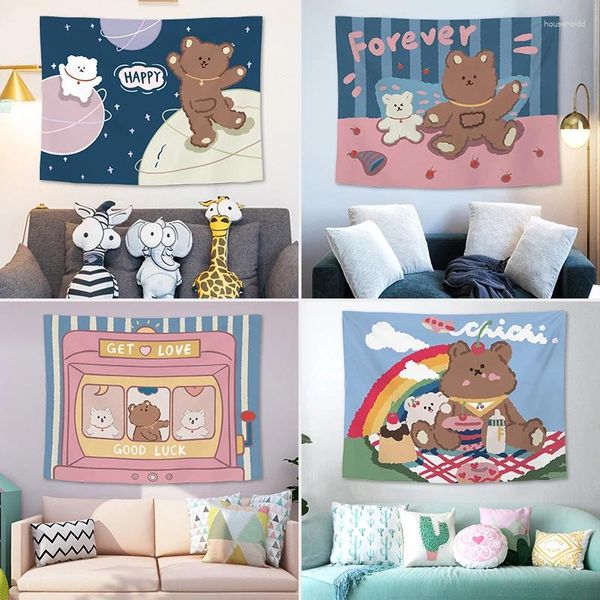 Tapisseries murales suspendues pour chambre à coucher, accessoires de maison, motif de famille d'ours mignon, peintures murales Hippie pour filles et enfants, décoration de chambre Kawaii