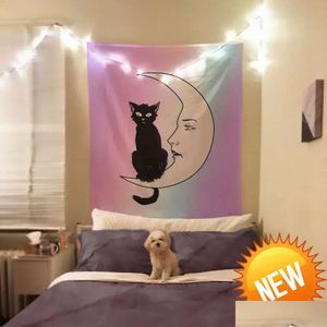 Wandtapijten La Luna Kat Kaart Maan Pastel Goth Tapestryhome Decoratie Drop Delivery Home Garden Dhigf