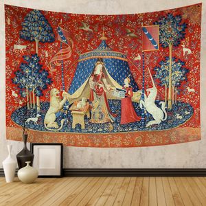 Tapices Lady and the Unicorn Tapestry Medieval Wall Hanging Señor de decoración del hogar Cubierta de fondo para la cama 221006