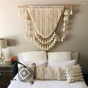 Tapices Lagre Macrame Wall Hanging Tapestry Coste tejido a mano Tassel geométrico Boho decoración de la boda