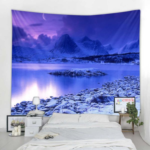 Tapices de lagos en la nieve, tapices artísticos para colgar en la pared, Luna, sol, toalla de playa, decoración del hogar para dormitorio