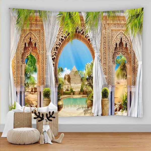 Tapices Paisaje Arqueado fuera de la ventana Tapestería decorativa Mandala Decoración para el hogar Gran manta de pared hippie manta colgante