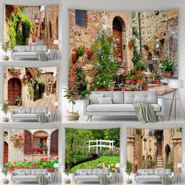 Tapisseries paysage tapisserie mur fleur paysage italien street fleurs de printemps plantes modernes art pending décoration salon murale