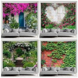 Tapisseries Paysage Tapisserie Rue Plantes Fleurs Paysage Salon Chambre Tapisseries Hippie Jardin Fond Mur Nappes Décor 231124