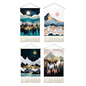 Tapestries Landschap Tassel Tapestry Bohemian Aesthetic Macrame Home Decor Wall Hanging Boho voor woonkamertapestries Tapestriestapestries