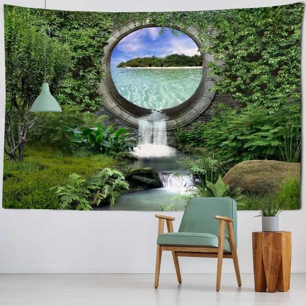 Tapices Paisaje Cascada Impresión 3D Tapiz Vista al mar Colgante de pared Boho Hippie Arte con mandala Decoración Habitación Sofá Sábana Manta