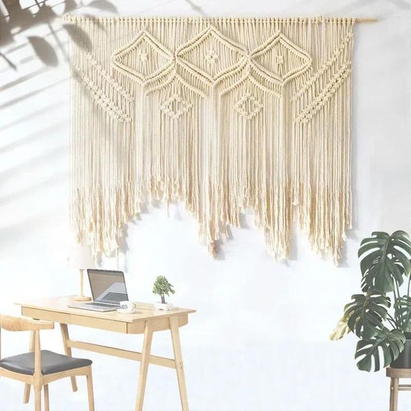 Tapices grandes hechos a mano tejido macrame línea de algodón tapiz bohemio colgante de pared fondo de boda decoración del hogar cortina