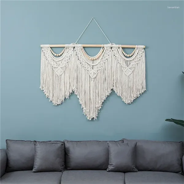 Tapices Gran Macrame Pared Hanging Tapiz Weaving con cuentas de madera para decoración Sala de estar Fondo Cortina de boda Decoración