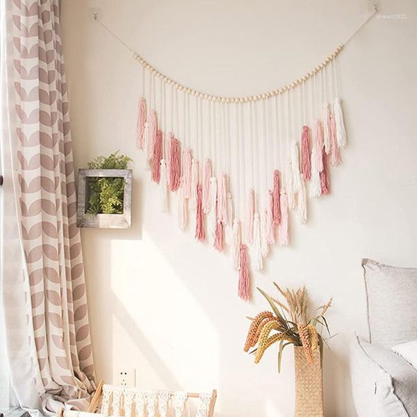 Tapisseries grandes perles de bois macramé tenture murale bohème tissé décor pour chambre et salon canapé fond