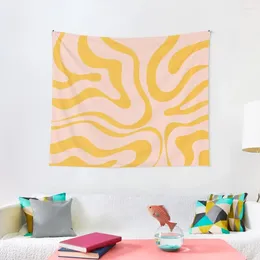 Tapestries vloeistof wervelen modern abstract patroon in bleek blush roze en mosterd oranje tapijt dingen naar de kamer