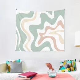 Tapisseries liquide tourbillon rétro abstrait dans la lumière céladon vert Blush crème et blanc tapisserie décoration de chambre
